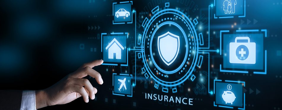 Insurance icons with digital interface