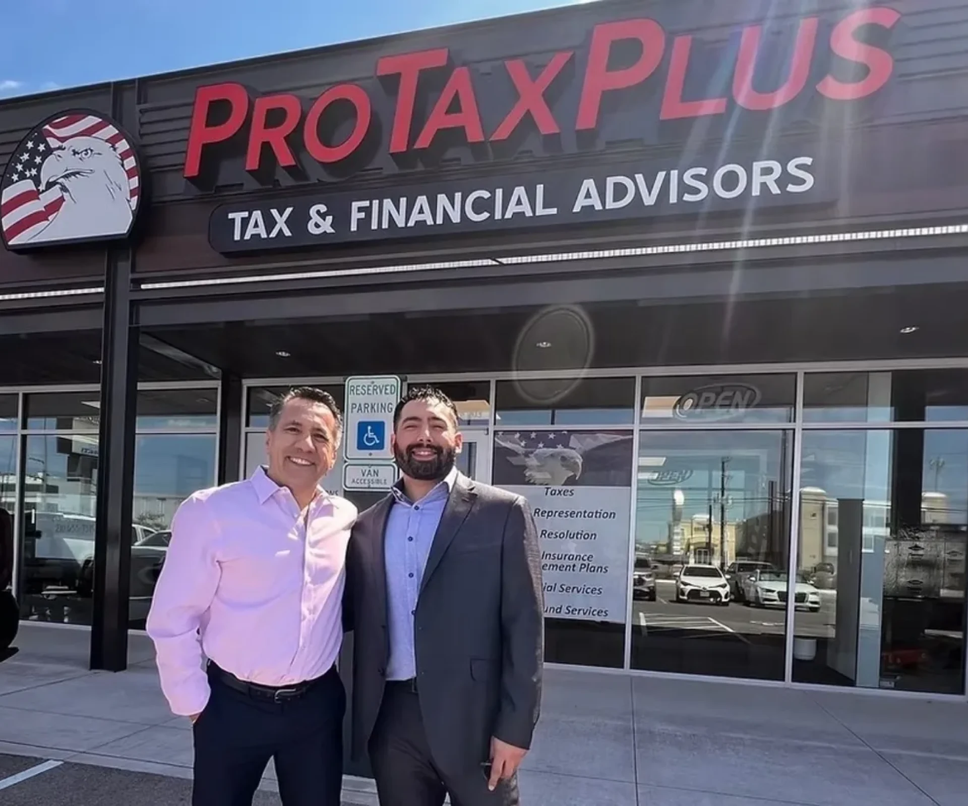 Two men outside ProTaxPlus office